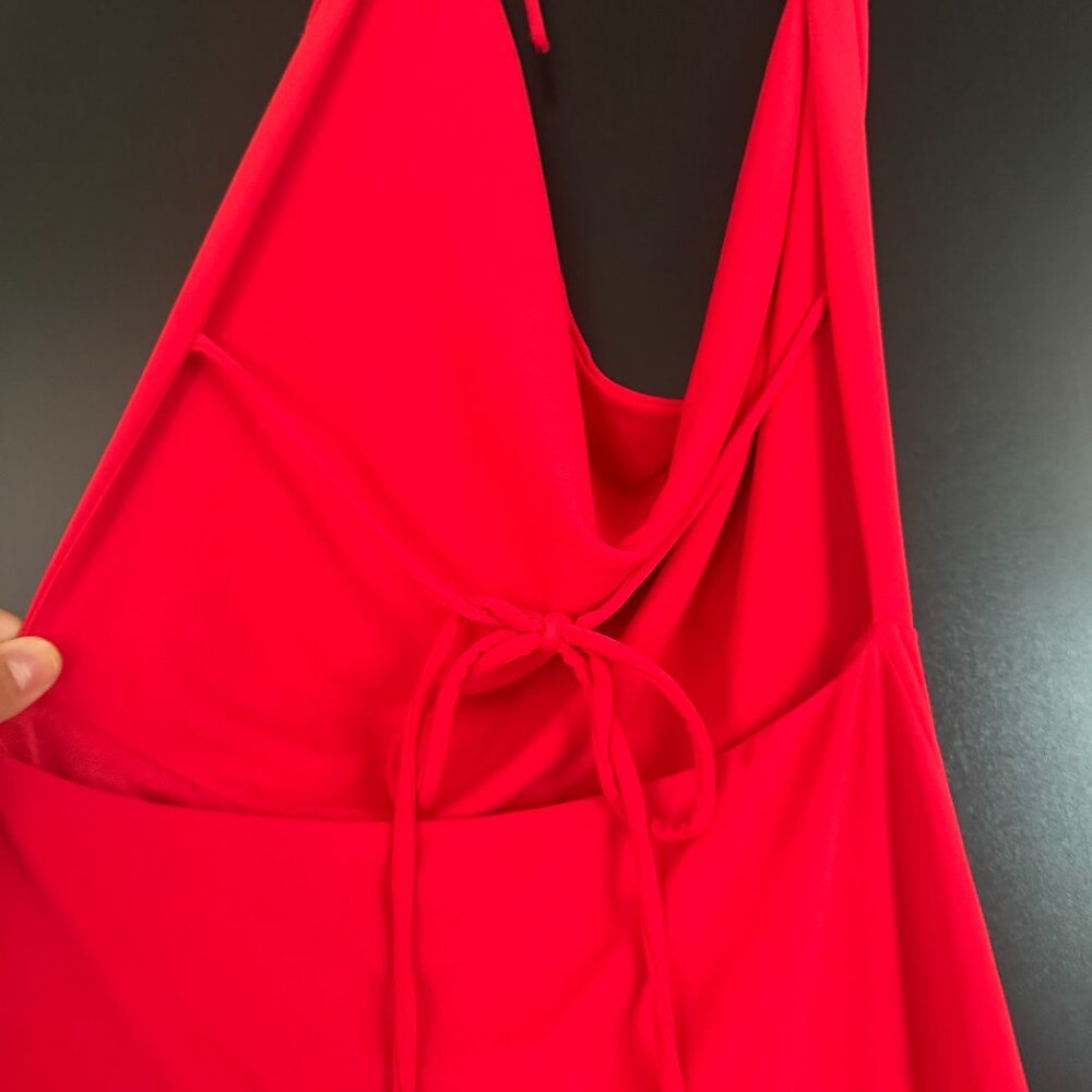 RED ZARA DRAPED HALTER MAXI DRESS SMALL - Picture 6 of 8